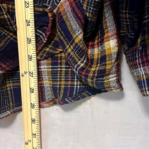 WE THE FREE PEOPLE Blue Plaid Flannel Shirt RIVETED Womens S Button Up Oversized - Picture 15 of 16